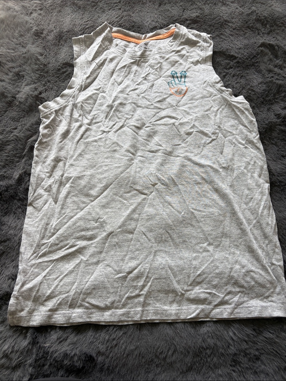 Sleeveless Crewneck Tank Top - Light Gray with Orange Trim SIZE 14/16